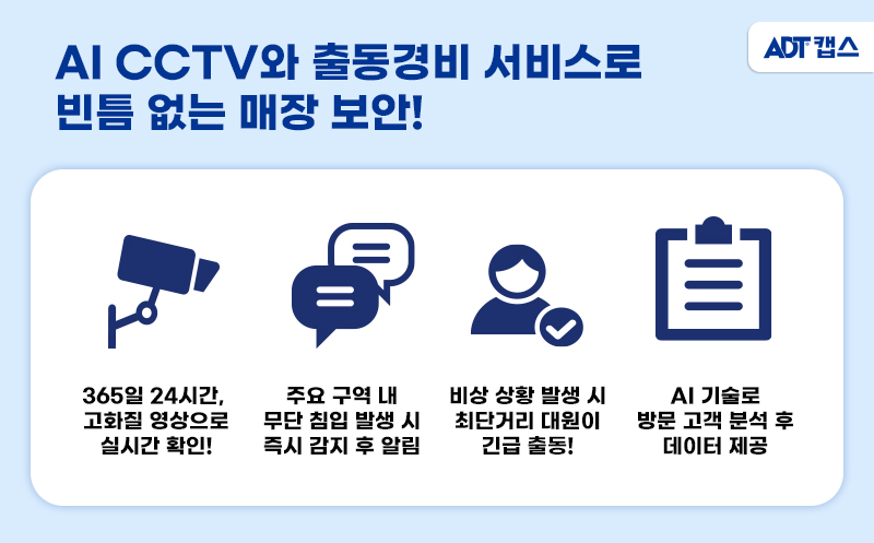 ADT캡스, ADT, 캡스, 물리보안, 보안, 경비, 경비업체, 보안업체,AI CCTV, CCTV, 매장CCTV, 매장CCTV설치, 출동경비, 출동경비서비스, 출동보안, 24시긴급출동, 뷰가드AI, 뷰가드